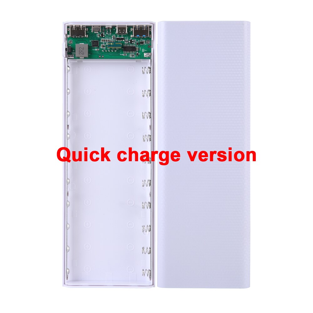 Micro Type C Dual USB Ports DIY Powerbank Case 10x18650 Battery LED Digital Display Power Bank Kit External Charge Box: Quick charge White