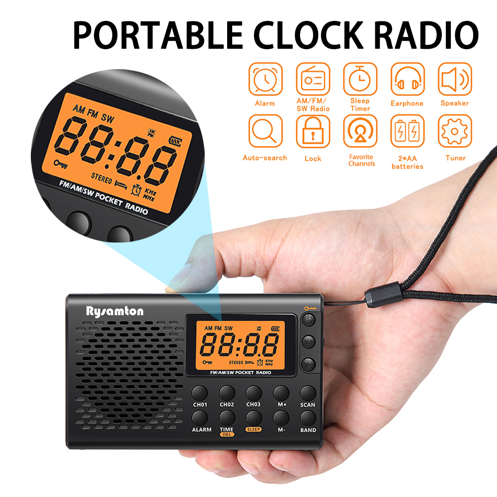 Portátil All-Band Rádio Digital, FM, AM, SW, USB recarregável, ondas curtas, gravador de onda completa, alto-falante para idosos