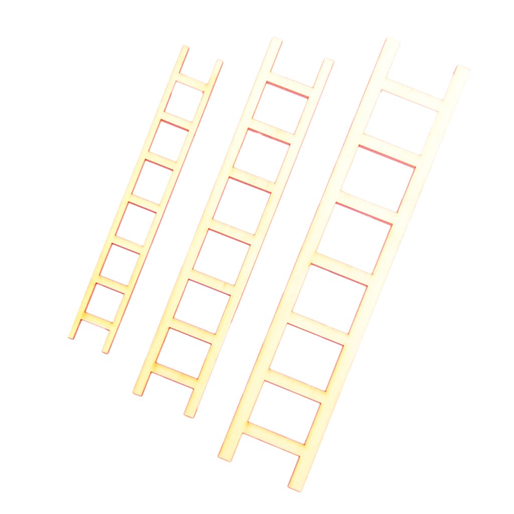 Pack Van 3 Onvoltooide Plain Mini Houten Ladder Poppen Huis Diy Craft Gemengde Maten