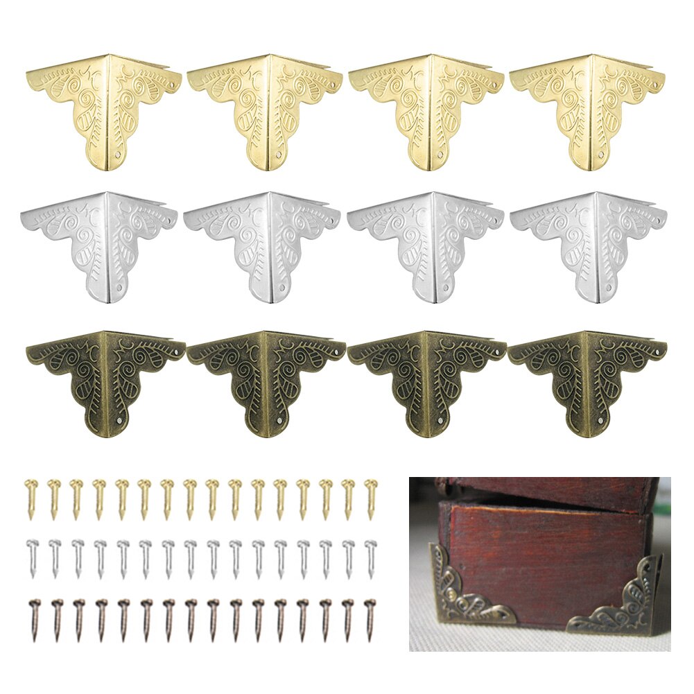 10Pcs Brons Gouden Zilveren Sieraden Antieke Borst Geschenkdoos Houten Wijn Decoratieve Case Borst Rand Cover Hoek Protector Guard