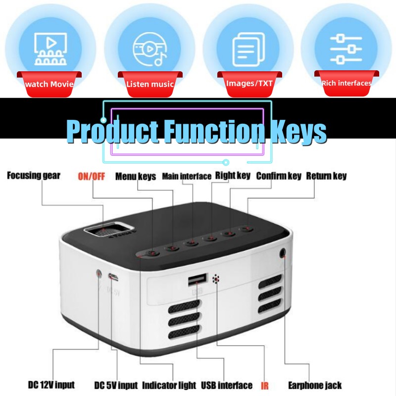 T20 USB LED HD 1080P Integrierte Version mit demselben Bildschirm Drahtloses Mobiltelefon MINI-Projektor Tragbarer Heimkino-Media-Video-Player