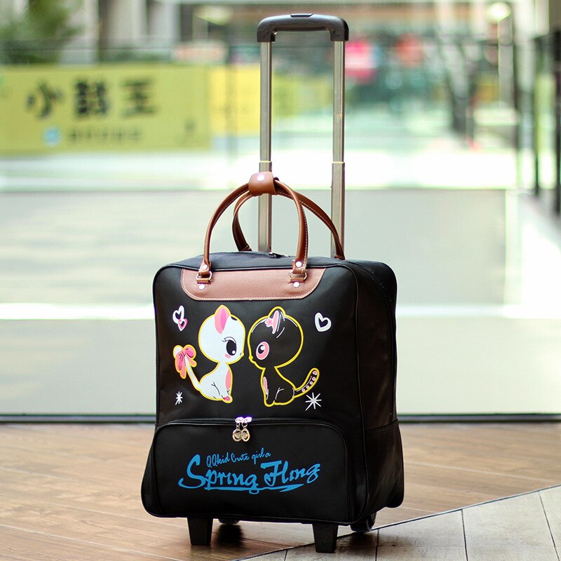 Women Trolley Luggage Rolling Suitcase Travel Hand Tie Rod Suit Casual Rolling Case Travel Bag Wheels Luggage Suitcase: Black-L