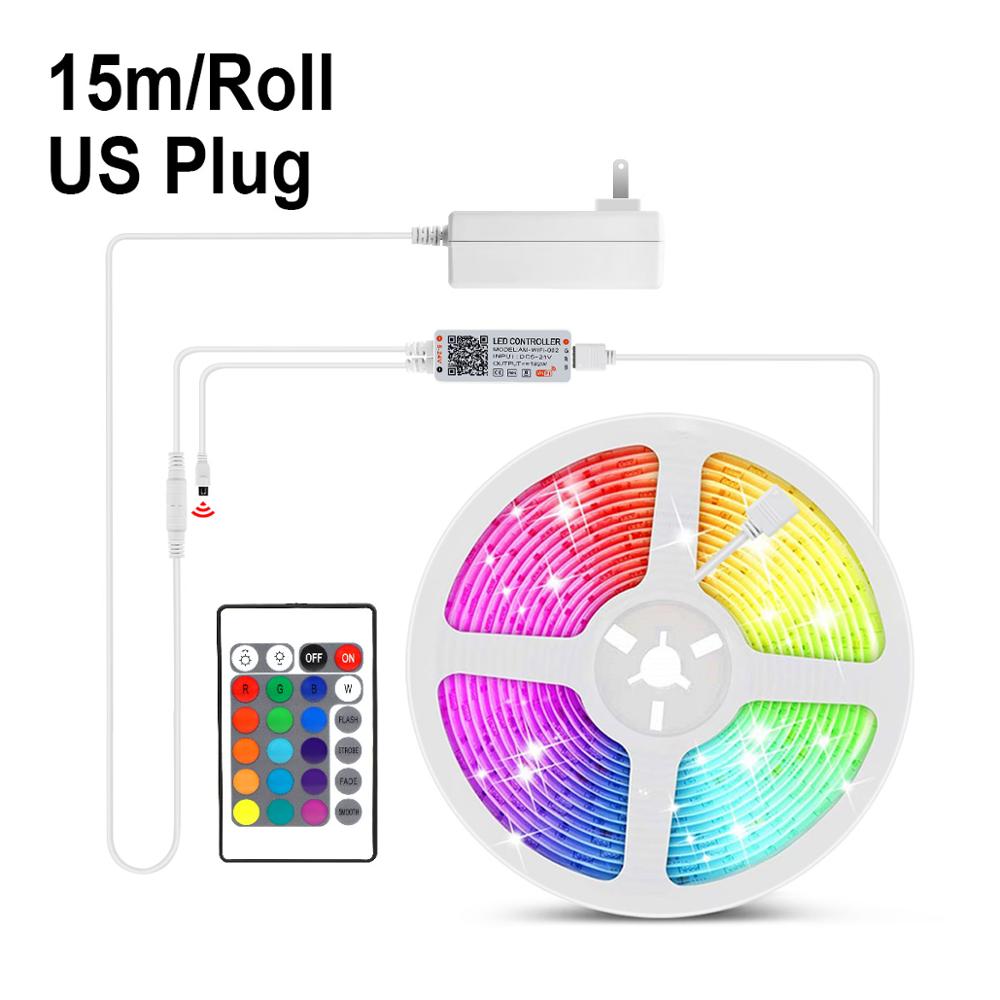 Tuya Smart Life WIFI LED Strip Light 5050RGB lampada inteligente Google Home Alexa Compatible Remote Control Smart Home Lighting: 15M Set With US Plug