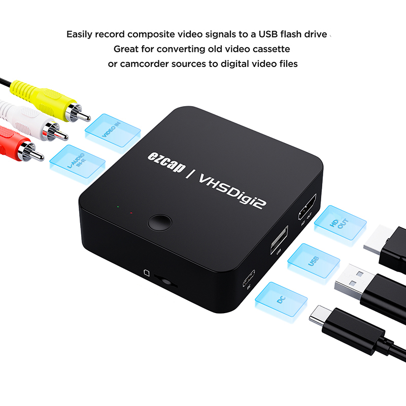 EZCAP181 AV Converter Recorder Video Capture VHS Digitizer DVD TV Box Recording To USB Flash Disk TF No need PC HDMI Output