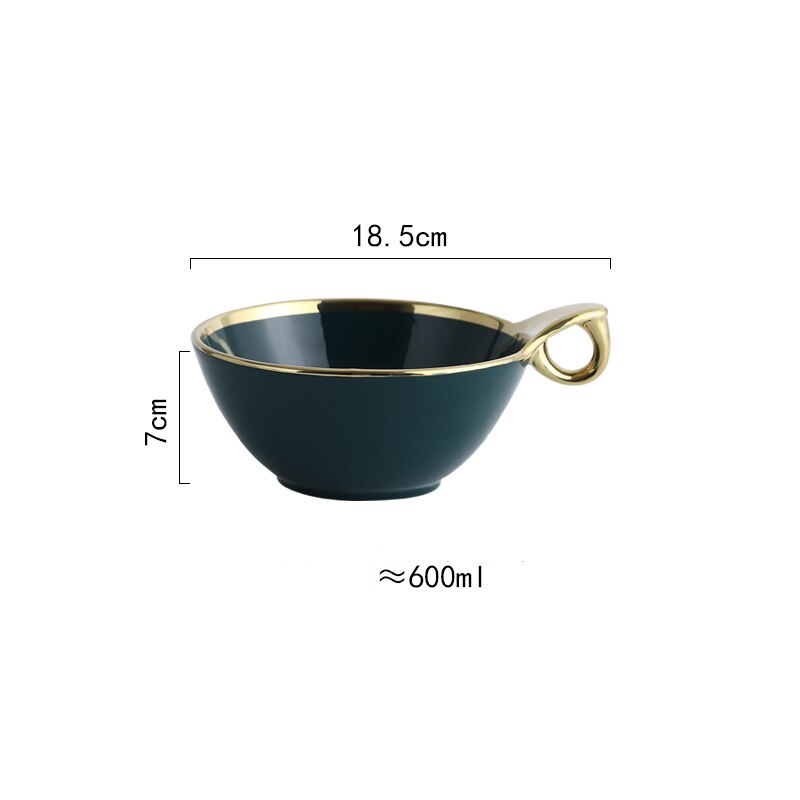 Ceramic Ring Dinnerware Set Bowl Dishes Saucer Combination 11.5inch Plate Green Light Luxury Modern Dinner Set: 7inch bowl