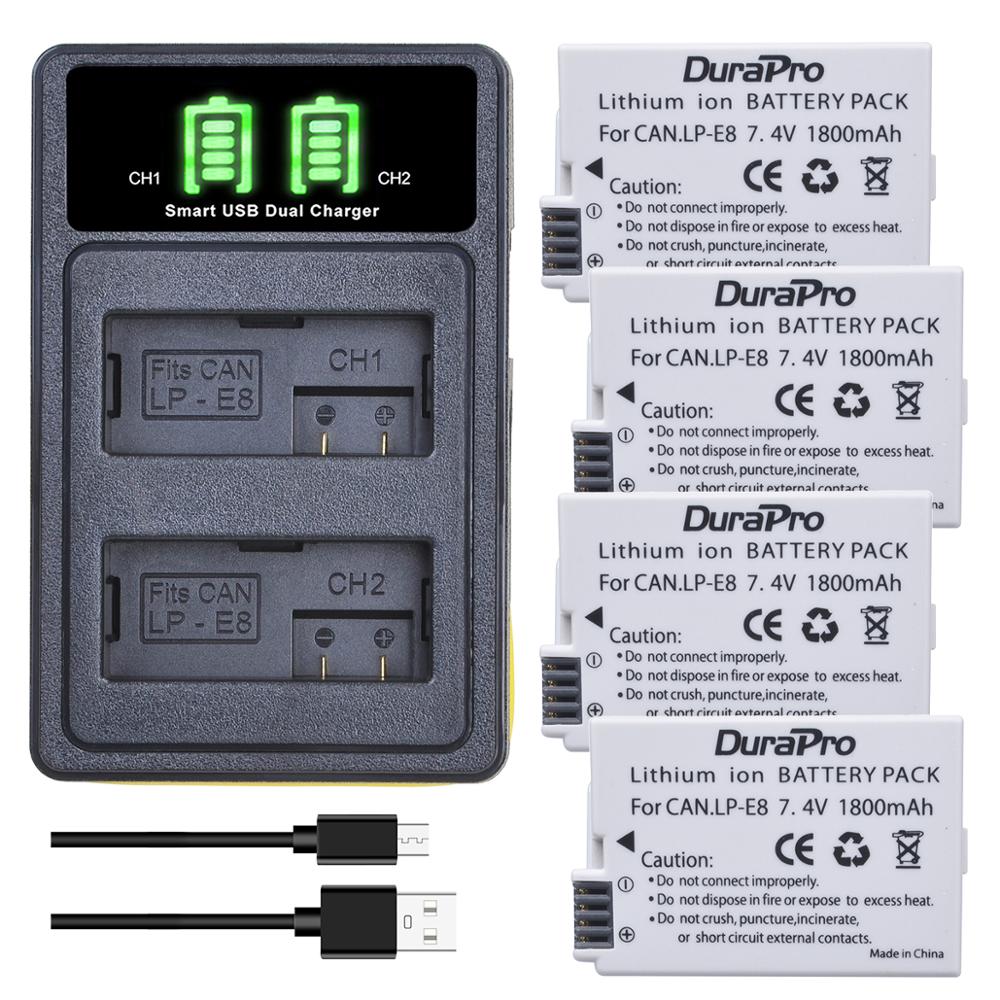 2x 1800 mah lp -e8 lp e8 kamera batteriladdare med typ c-port för canon eos 550d 600d 650d 700d kyss  x4 x5 x6i x7i rebell  t2i t3: 4 batteripaket