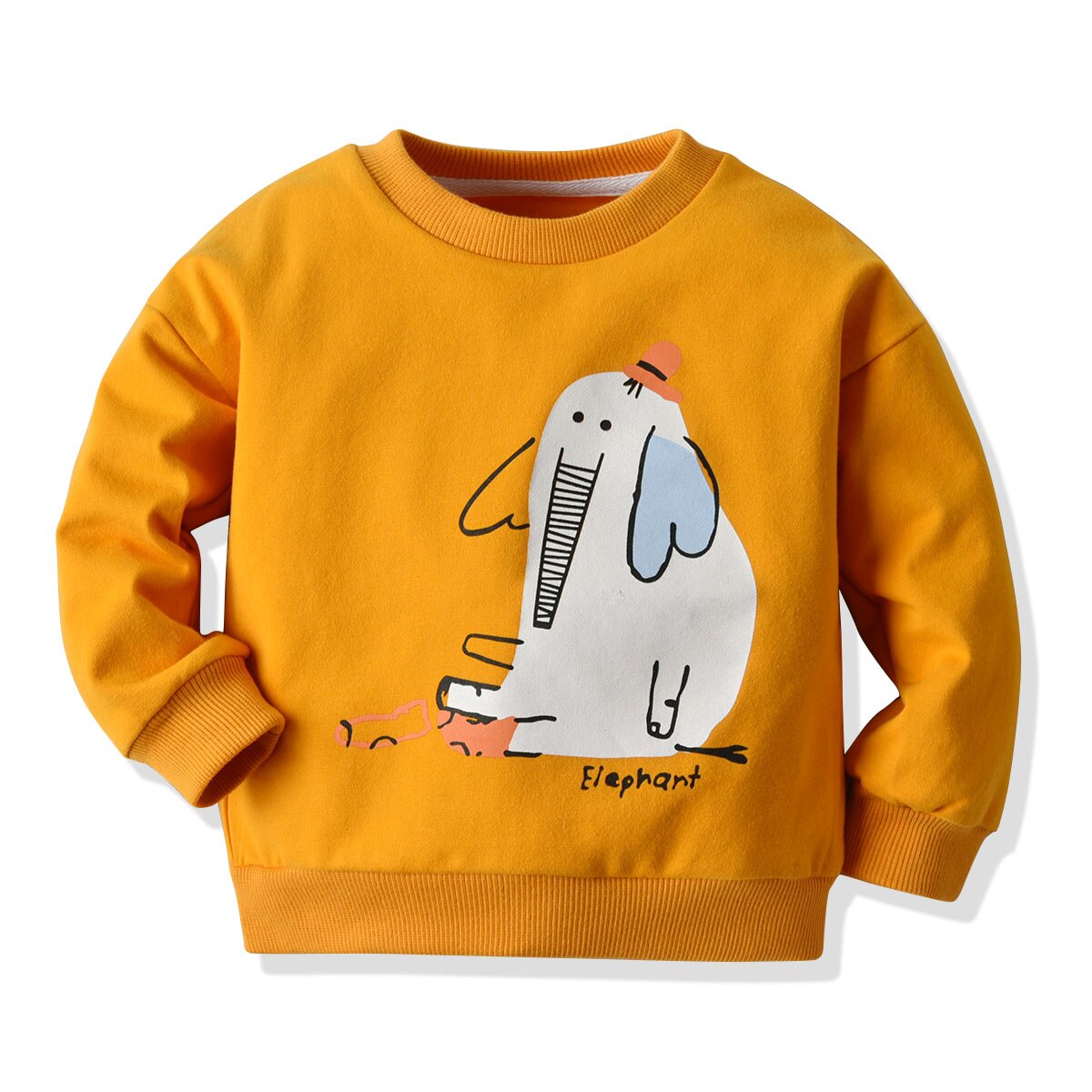 Kleinkind Zebra Elefanten aufbringen T-Shirt Kleinkind Langarm Rundhals zur Seite fahren Baby Mädchen verlieren Hoodies Sweatshirts: Gelb / 12m