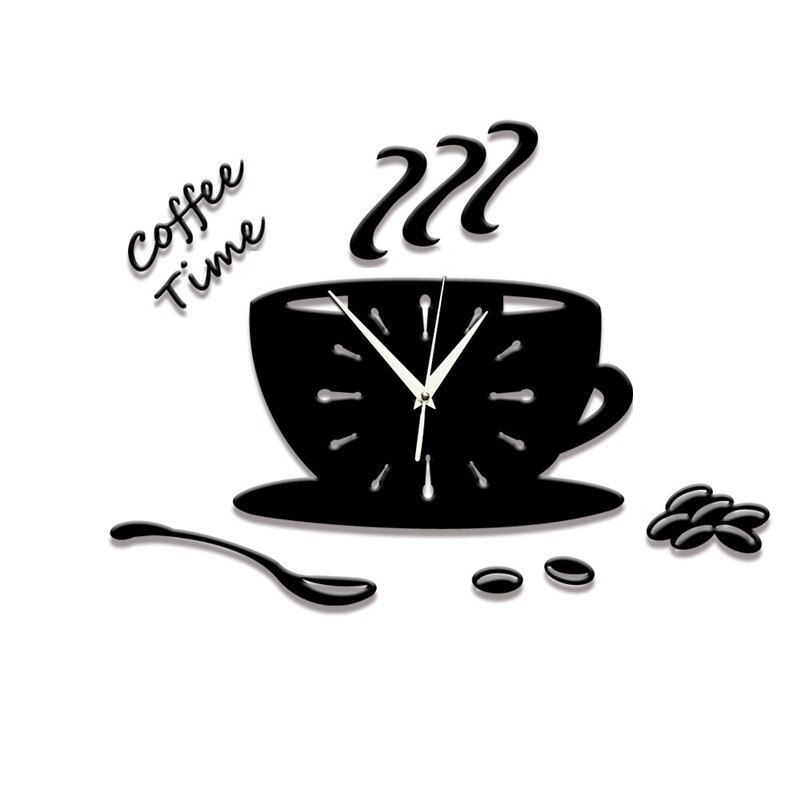 verrotten Kaffee Tassen Uhr Zauberstab Aufkleber Moderne 3D DIY Acryl Stiker Horloge Uhr Küche Freizeit Ort Schlafzimmer Wohnkultur: Schwarz Kaffee