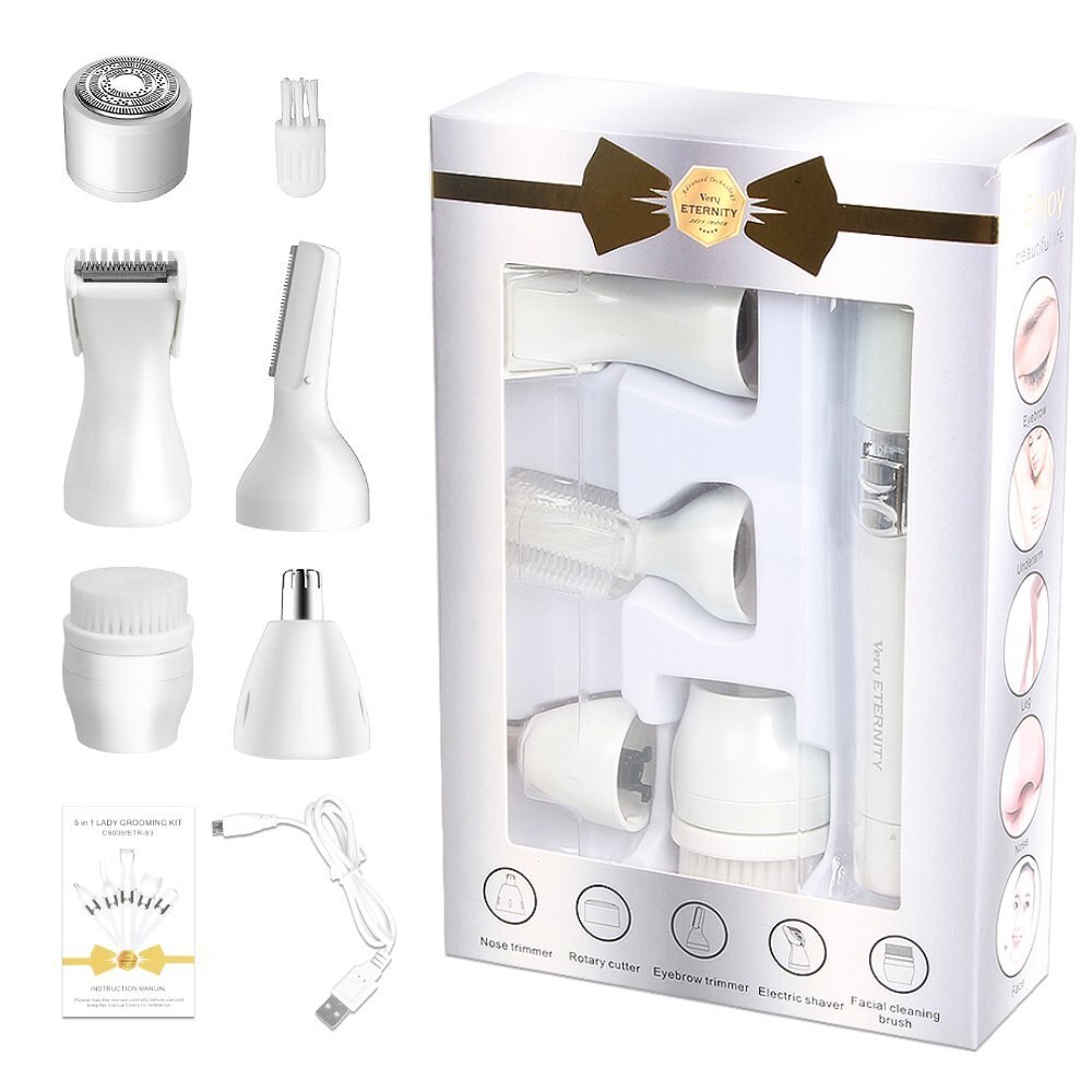 5 in 1 Womens Electric Razor Painless IPX4 Waterproof Bikini Trimmer Facial Brush Nose Trimmer Eyebrow Trimmer Body Shaver