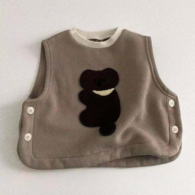 Baby Plus Fluwelen Vest Dikker Baby Warm Vest Jongens Leuke Dier Vest Voor Baby Meisje Warm Vest Mouwloze Kids Tops: khaki / 6M  66cm