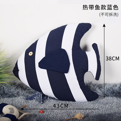 Coussins décoratifs méditerranéens en peluche traversin chaise de bureau coussin décoration de chambre de bébé doux Plusy jouet: blue fish