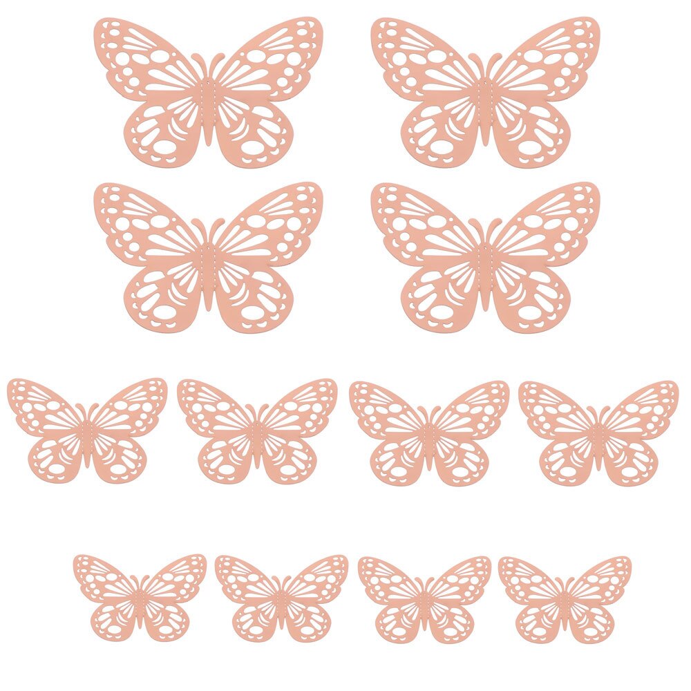 Autocollant mural papillon 3D ajouré, 12 pièces/ensemble, décoration pour mariage, décor de salle pour la maison, pour fenêtre, or argent, Stickers muraux: rose gold	Type 2