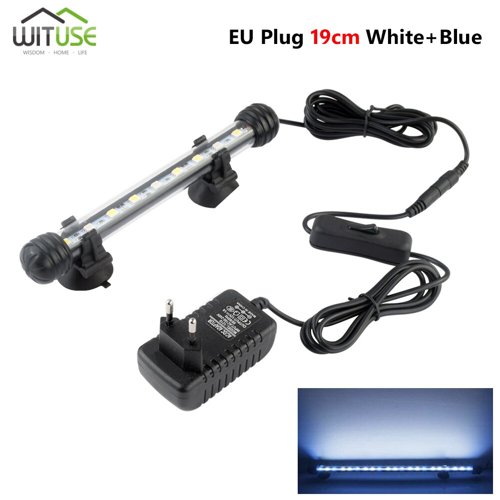 Waterproof LED Aquarium Lights Fish Tank Light Bar Blue/White 19/28/38/48CM Submersible Underwater Clip Lamp Aquatic Decor EU: 19cm EU