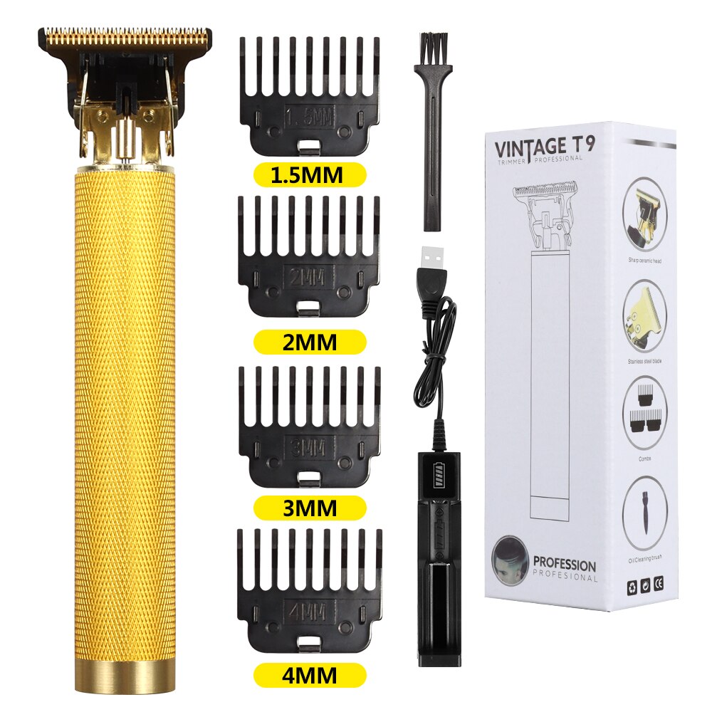 LCD Rechargeable Hair Clipper Electric Hair Trimmer Cordless Shaver Trimmer 0mm Men Barber Hair Cutting Machine for Men: gold