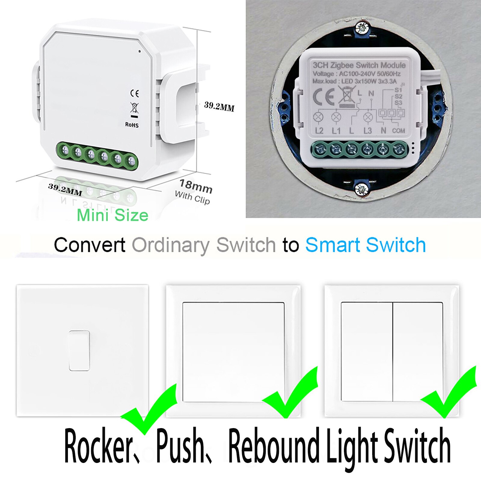 Tuya zigbee switch modul 3/4 gäng 110-240v kontroll ljus switch controller automation modul relä arbete med alexa/google home