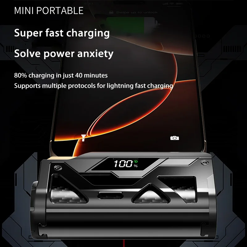 Xiaomi Mini 50000mAh Capsule Power Bank Grote capaciteit Externe batterij Ingebouwde kabel Snelle oplader voor Type-c iPhone Huawei