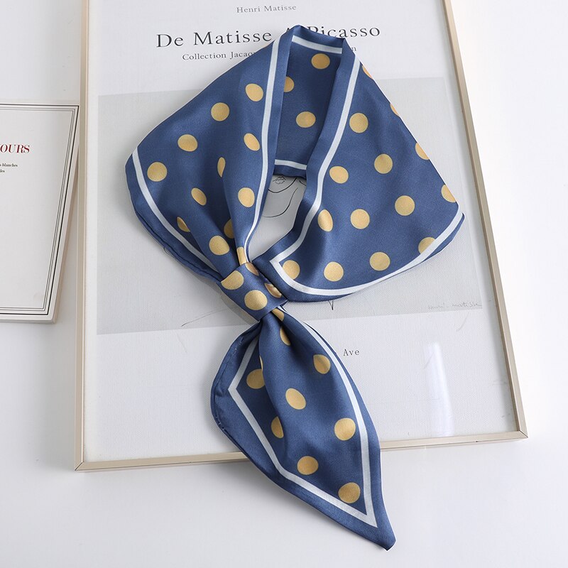Easy Lazy Scarf Women Silk Skinny Neck Scarves Ring Wristband Handle Bag Tie Lady Print Foulard Long Ribbon Band 70*15cm: CK01-Blue
