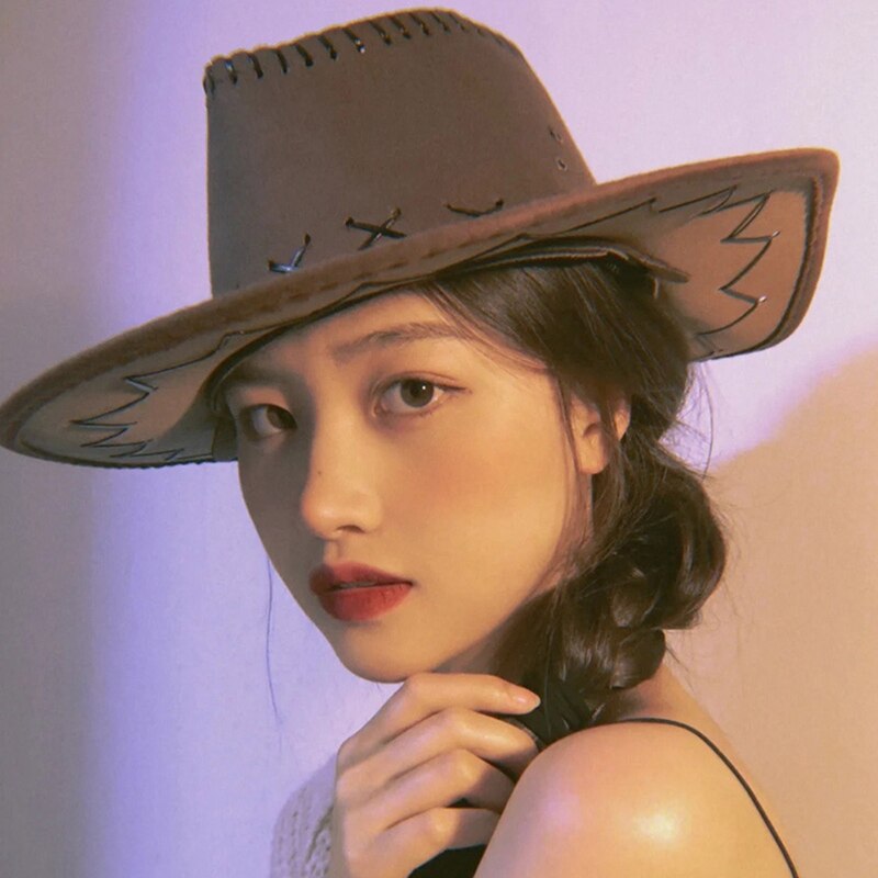 Retro Jazz Hat Wide Brim Trendy Basin Hat Unisex Vintage Western Cowboy Hat All-match Outdoor Sun Protection for Men Women