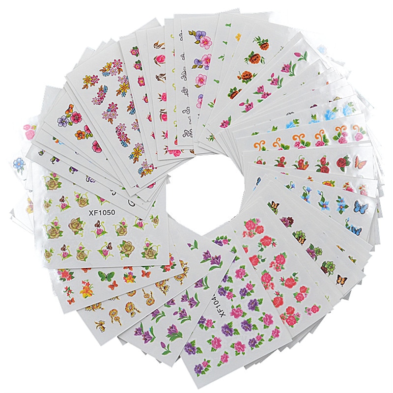 Wuf 60 Sheets Mix Bloem Diy Decals Nagels Water Transfer Printen Stickers Voor Nagels Salon