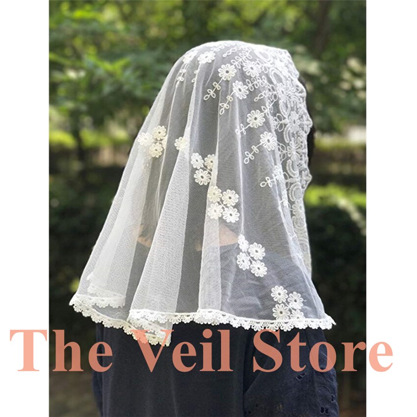 ISHSY Ivory Lace Church Head Covering Embroidered Flowers Catholic Chapel Mantilla veil Orthodox Veils Mantilla de Novia Negra