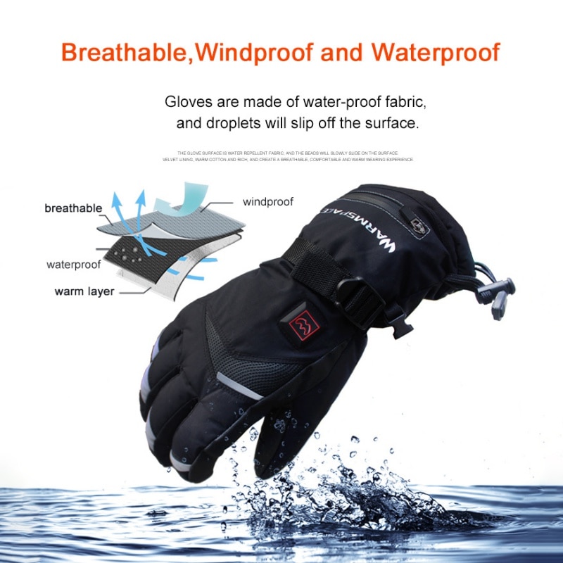Vinter elektriske termiske handsker vandtætte opvarmede handsker batteridrevet berøringsskærm ski motorcykel snehandske handske
