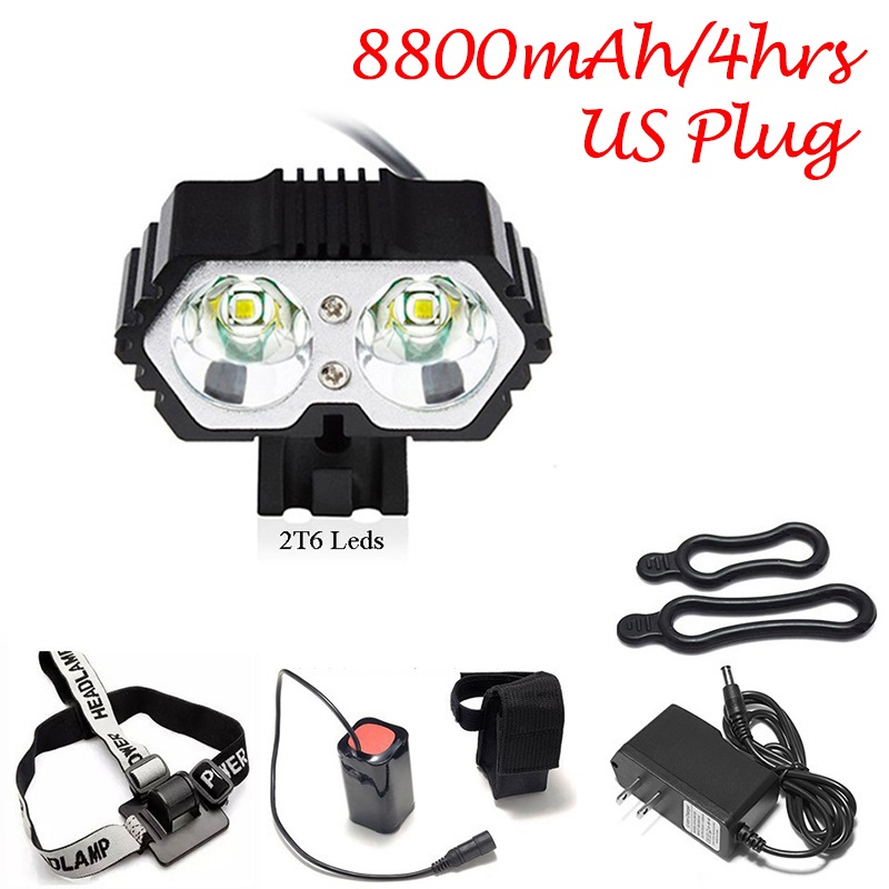 Fiets Licht 3 Modi Werken Weg Mountainbike Led Verlichting 2T6 Mtb Koplamp 2000 Lumen Cycle Koplamp Rijden E-fiets Accessoires: US-8800mAh