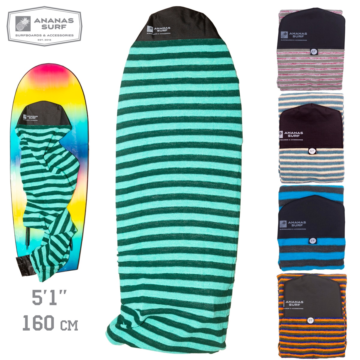 Ananas surf 5 ft.1in.  short surfboard sock soft cover bag kitesurf wakesurf foilboard skimboard beskyttende 5 ' 1 " 160 cm