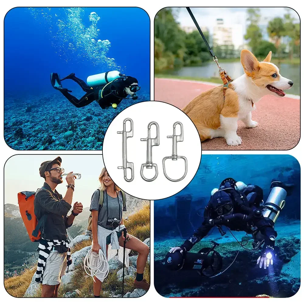 1PC 316 Stainless Steel Swivel Eye Bolt Spring Snap Hook Double Head Hook Marine Diving D Ring Snap Hooks With Swivel