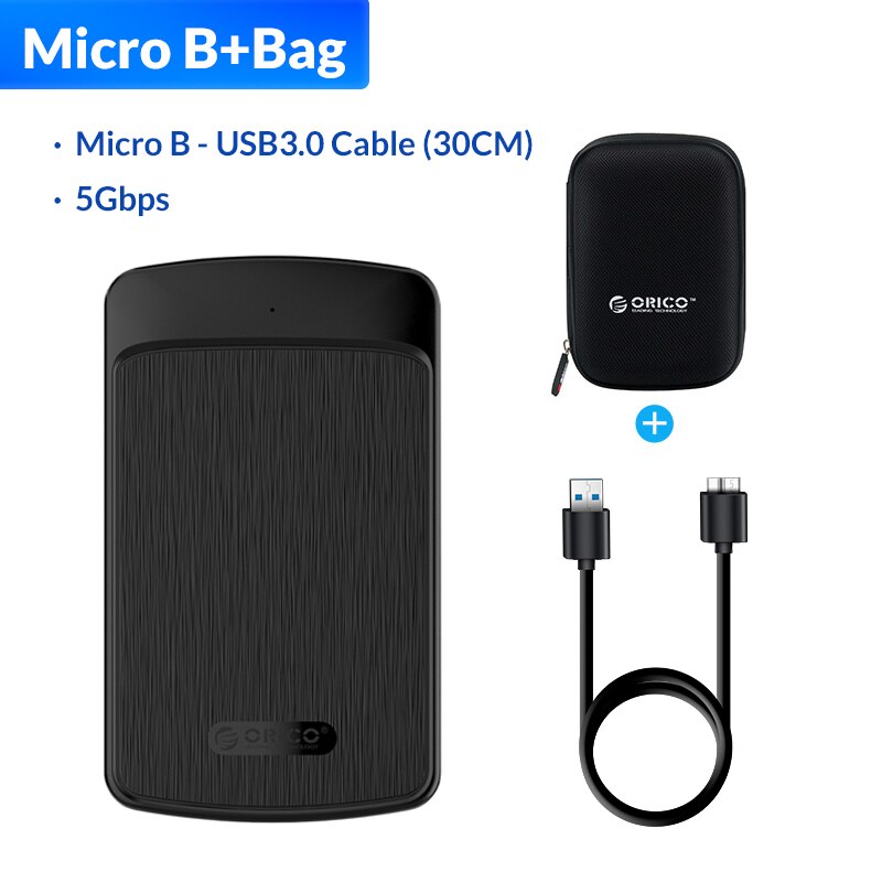 ORICO boîtier de disque dur 2.5 pouces SATA vers USB 3.0 boîtier de disque dur externe pour disque SSD 7mm/9.5mm avec boîtier de disque dur de veille automatique UASP: USB3.0 Add Bag
