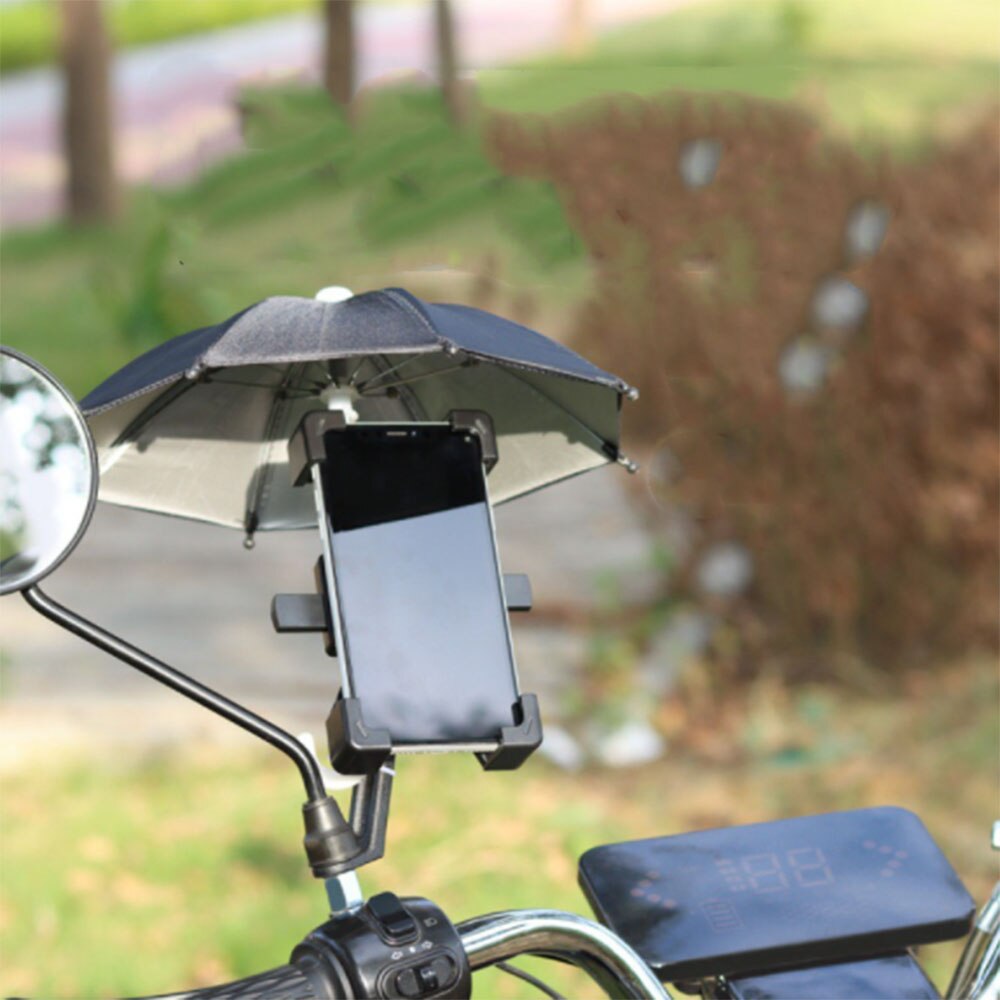 Soporte de teléfono para bicicleta, Mini sombrilla, accesorios de decoración para bicicleta, Paraguas automático para móvil de poliéster