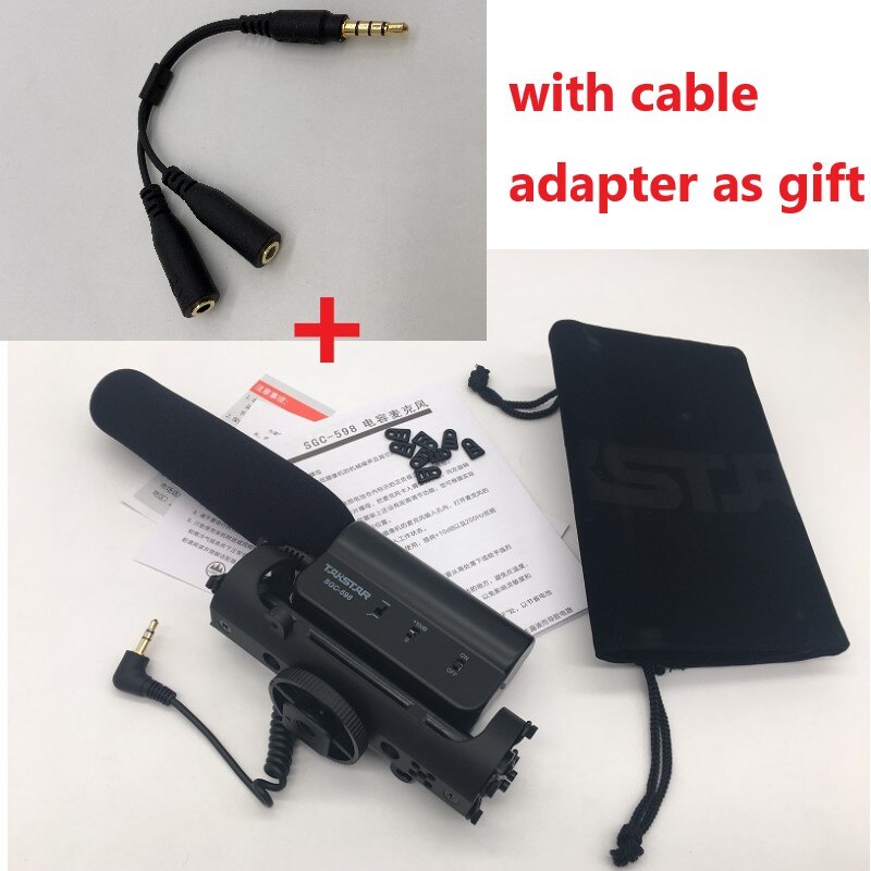 Micrófono condensador Takstar SGC-598 para grabación de vídeo, micrófono para cámara Nikon, Canon, Sony, DSLR, micrófono para entrevista de fotografía: with cable adapter