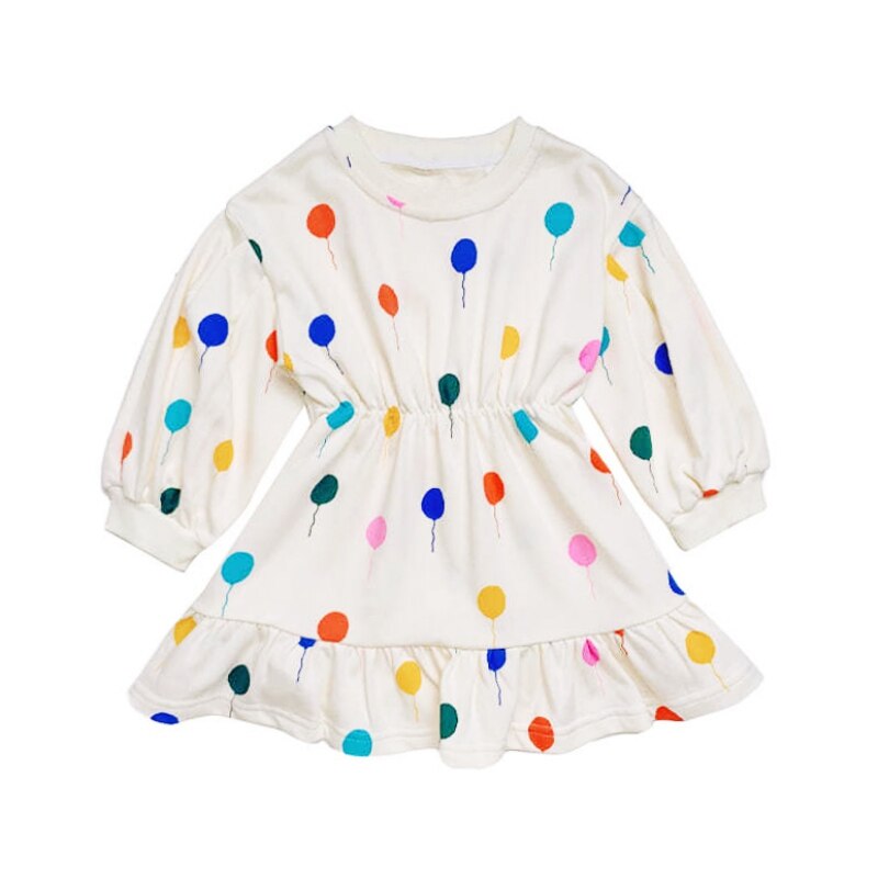 Girl Dot Print Princess Dress Autumn Spring Sweatshirts Long Sleeve Dress Puff Sleeve Cute Casual Dress Kids Children Clothing: 3-4Years