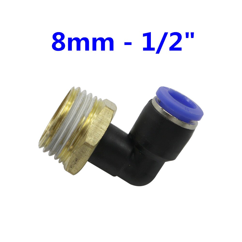 Conector de tubo neumático de aire, 10mm, 8mm, 6mm, 4mm, 12mm, OD, manguera de 1/8 &quot;, 1/4&quot;, 3/8 &quot;, 1/2&quot;, rosca macho, conectores en forma de L, accesorios de tubería: 8mm - 1I2 inch
