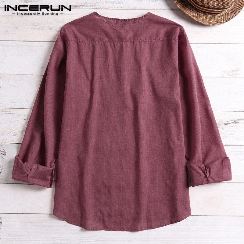 Incerun vintage skjorta herr långärmad retro lös plus size vår herr fritidsskjortor som andas camisa masculina