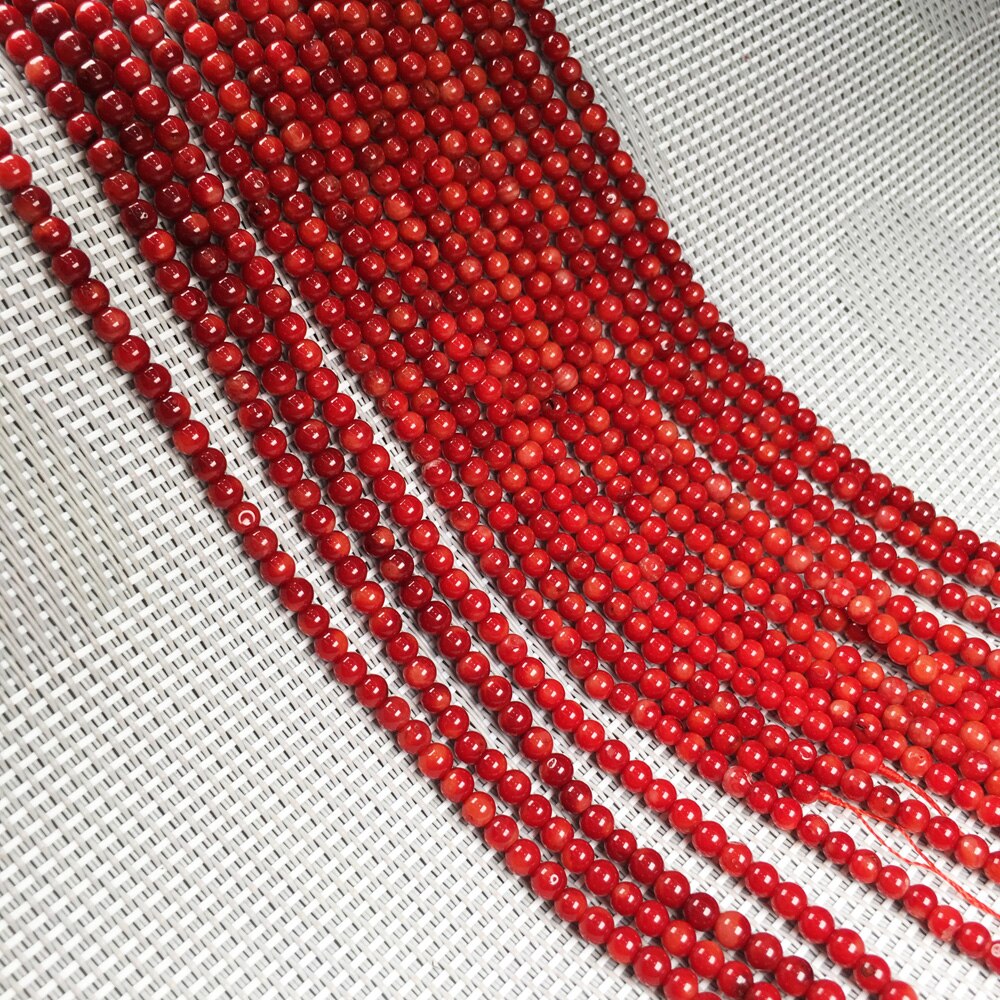 Cuentas redondas de Coral rojo, abalorio de Coral de piedra Natural, cuentas sueltas, cuentas de aislamiento para fabricación de joyería, pulsera, collar DIY de 2, 3, 4, 5 y 6mm