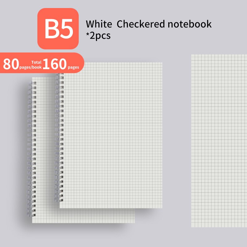 M&amp;G A4/A5/B5/A6 PP Double Spiral Notebook Checkered/Cornell/Horizontal Line/Blank Notepad Pocketbook Journal Diary Drawing: W-B5 Checkered 2PCS