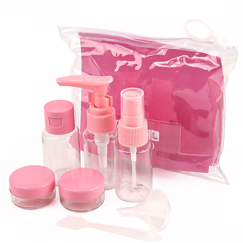 7 stuks mini reis make-up cosmetische gezichtscrème potjes, transparante plastic lege make-up verpakking flesjes, reisaccessoires: Roze