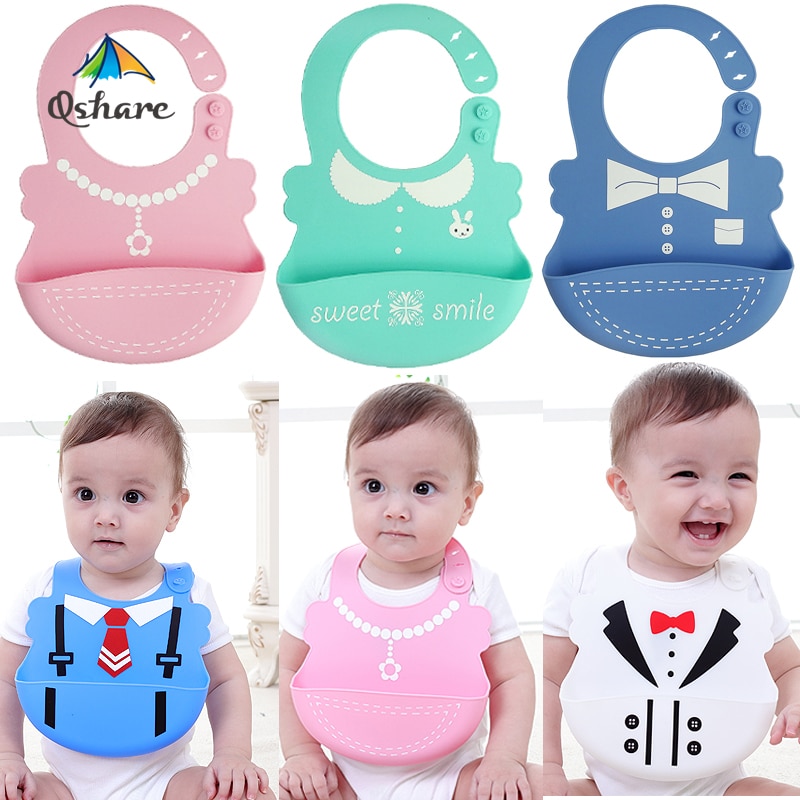 Baberos bebé dibujos animados estampados silicona para chicos babero niño ajustable impermeable bebé niños niñas Baberos para alimentación de bebé herramientas