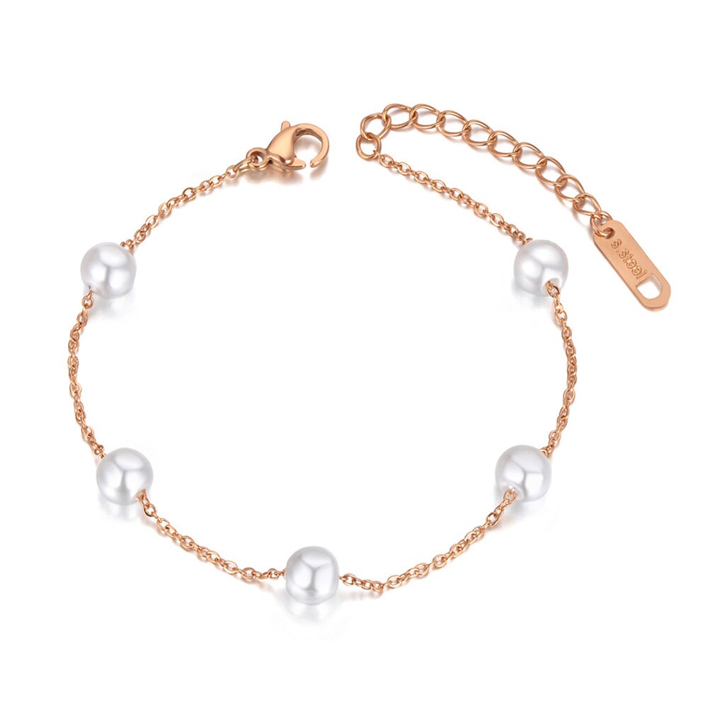 Lokaer Titanium Rvs 5Pcs White Pearl Charm Armbanden Voor Vrouwen Bohemen Zomer Strand Ketting Armband Sieraden B20081: Default Title