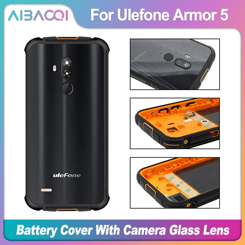 Original battery case Protective Battery Case Back Cover+Camera Glass+fingerprint+Wireless charging For Ulefone Armor 5: Orange with lens