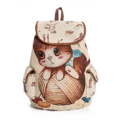 Miyahouse Women Canvas Backpack Cats Printed Backpack For Teenage Girls Female Drawstring Backpacks Girls School Bags: 840b