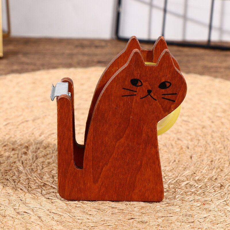 Distributeur de ruban adhésif en bois Vintage, dessin animé chat mignon rouleau coupe-ruban, support de ruban Washi, outil d&#39;emballage manuel, accessoire de bureau: Yellow