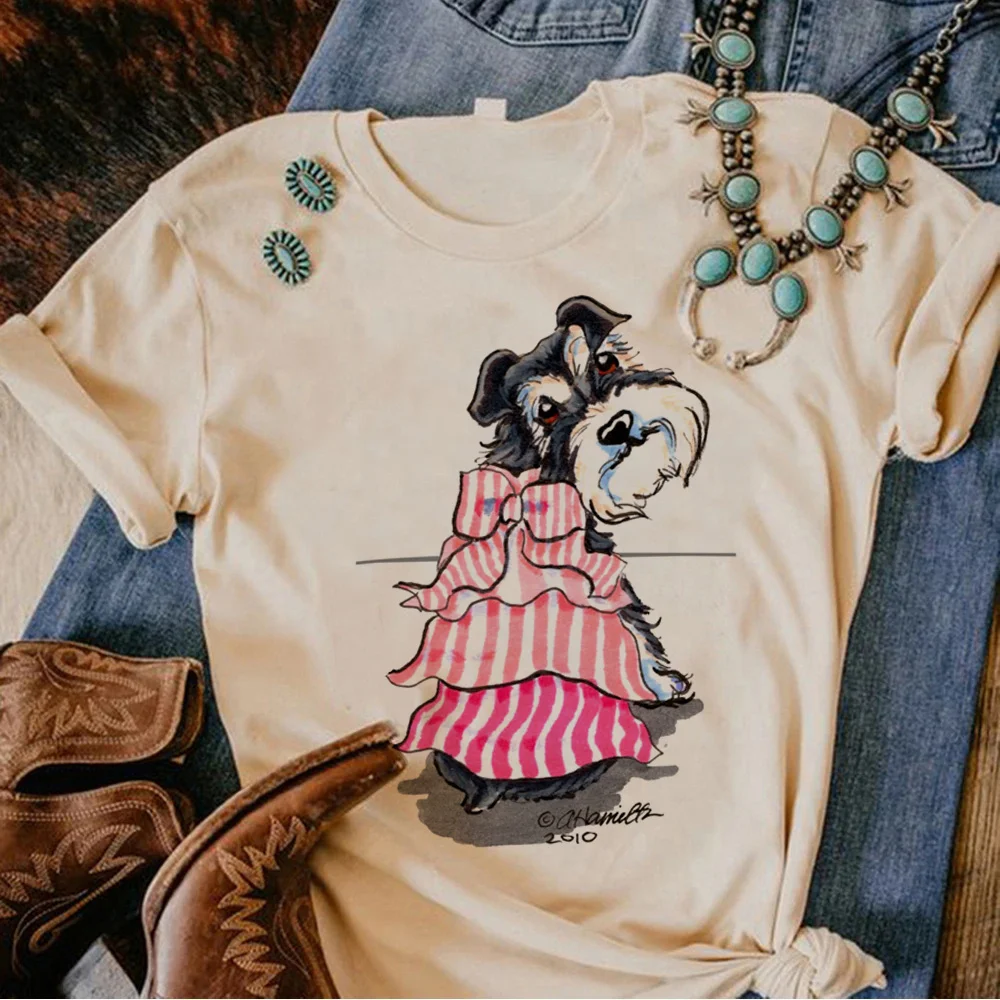 Schnauzer Tee femmes bande dessinée japonaise drôle t-shirt fille bande dessinée vêtements: XXXL / Marron
