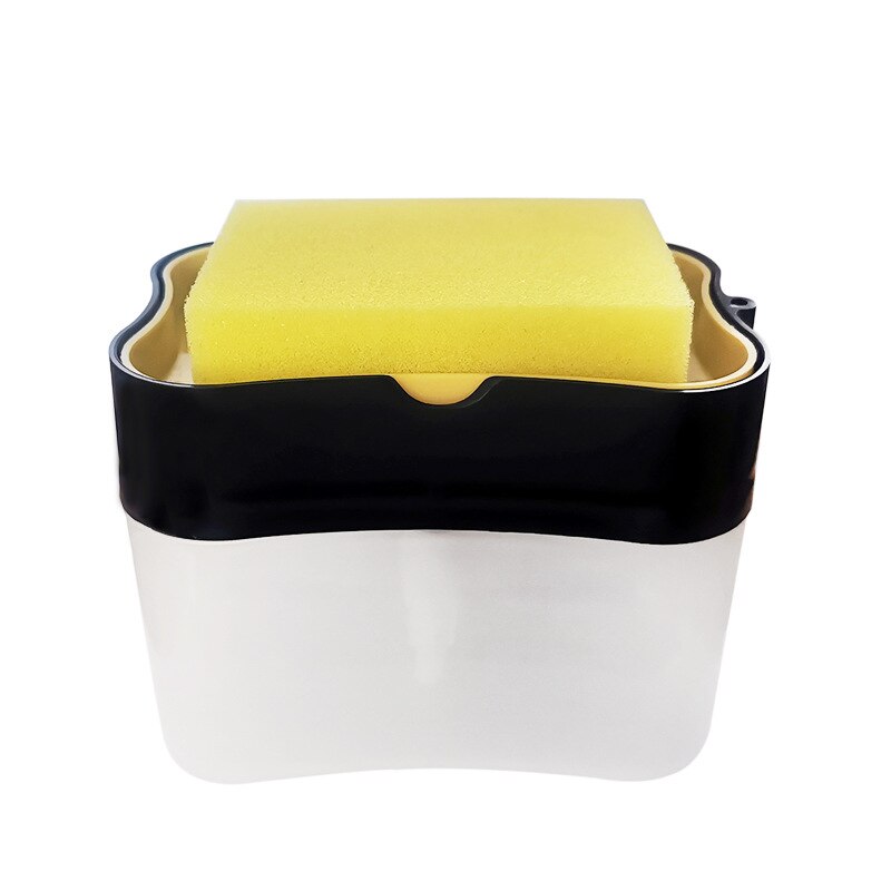 Distributeur de savon plat savon pompe boîte éponge Caddy cuisine créative 2-en-1 presse manuelle distributeur de savon liquide avec ensemble d'éponge de lavage: H