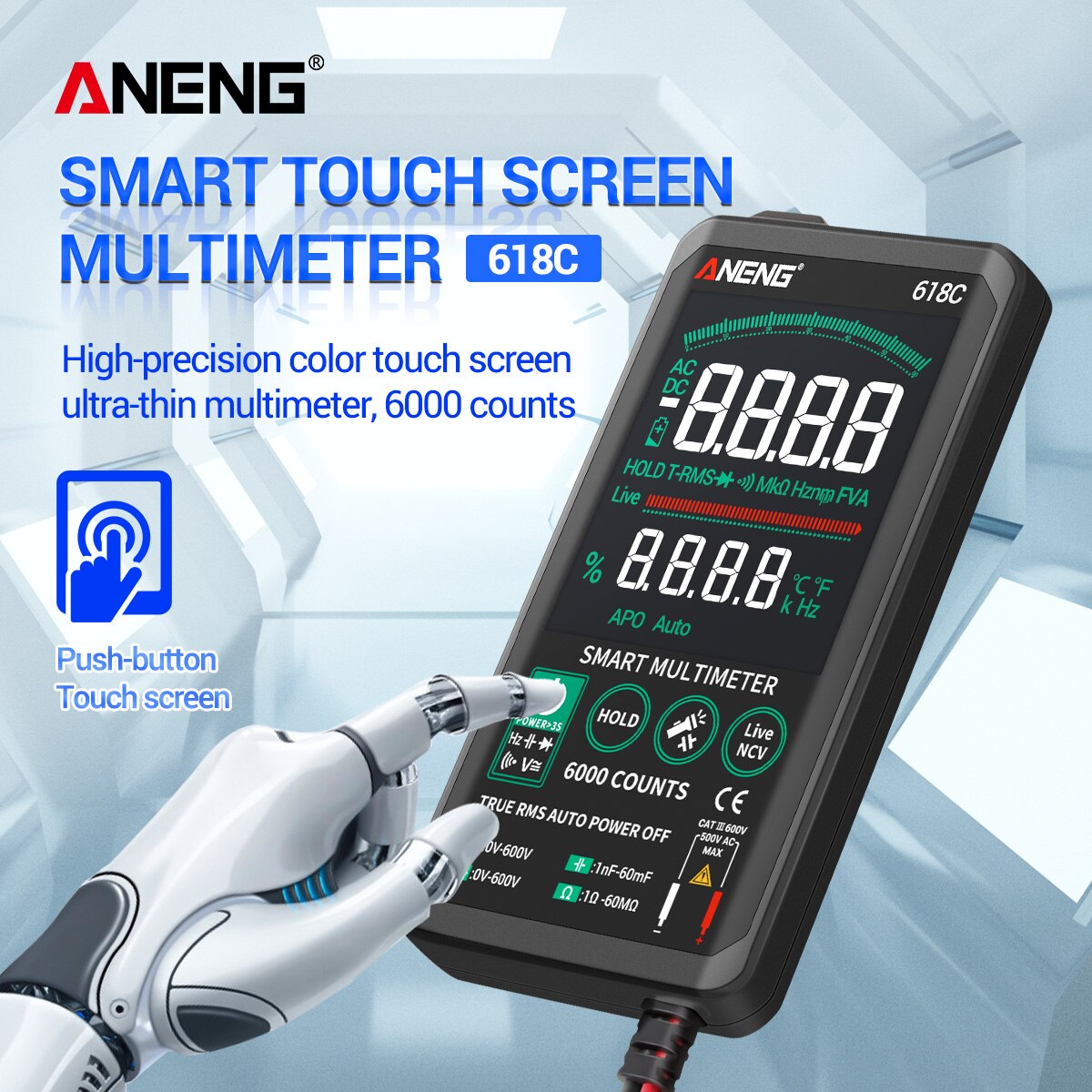 digital multimeter kontinuitet true rms bakgrunnsbelyst autoranging multimeter ac / dc spenningstester kapasitansmåler