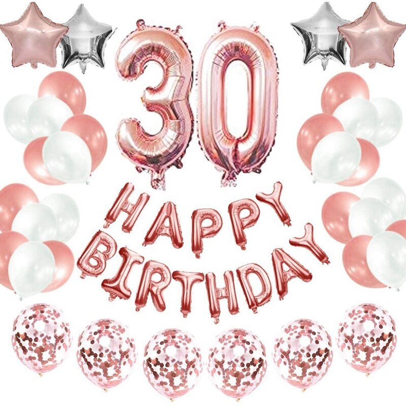 Happy Birthday Party Decorations Kit - Happy Birthday Balloon Banner, Number Balloon Mylar Foil, Rose Gold: B