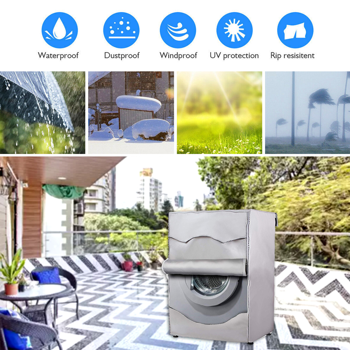 1PC Copertura per asciugatrice con protezione solare antipolvere impermeabile Copertura protettiva per uso domestico Copertura per lavatrice Copertura per lavanderia rivestita in argento