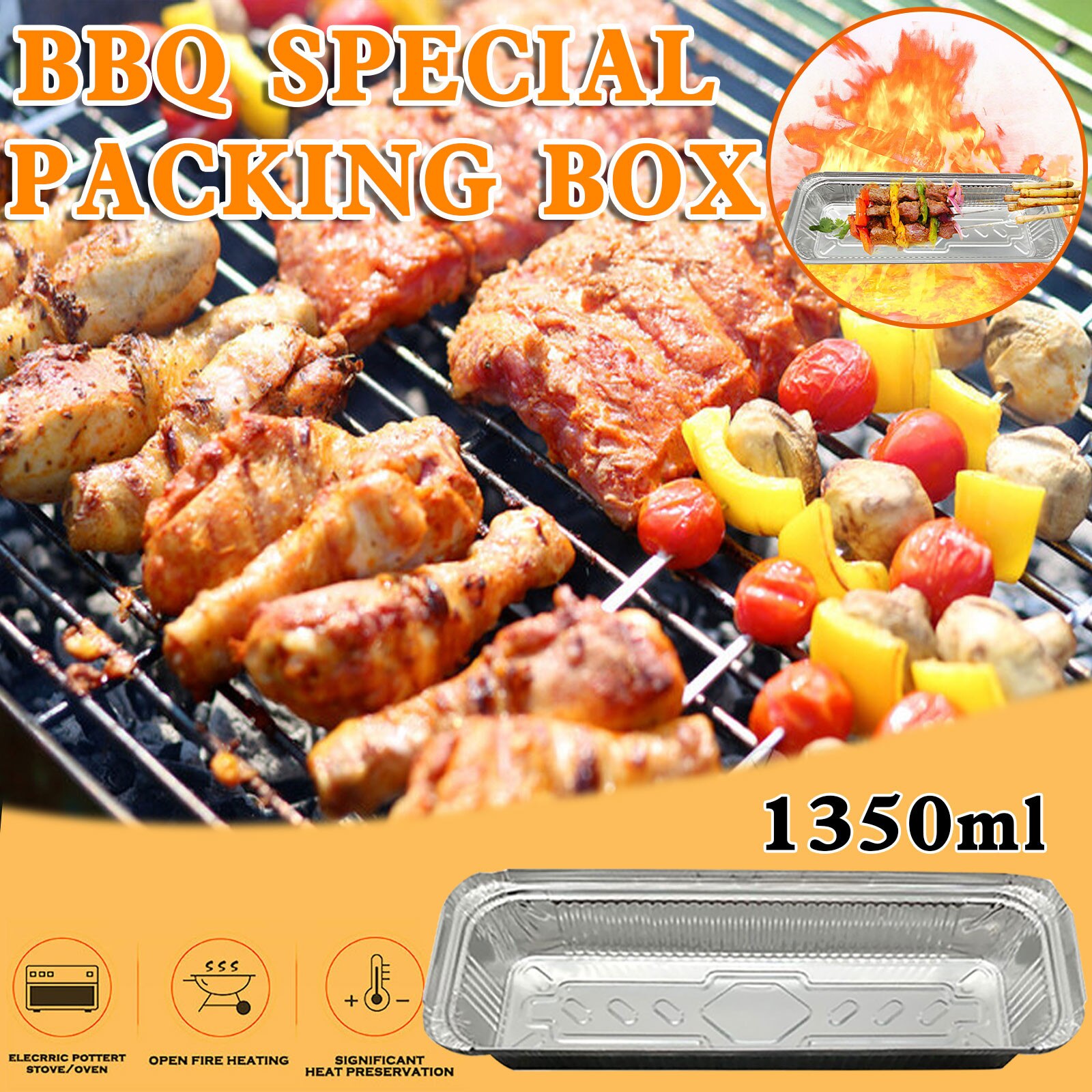 40# Tin Carton Barbecue Packing Box Skewers Packing Box Insulation Meal Box 20pcs Barbecue Packing Box Kitchen Accessories Tools
