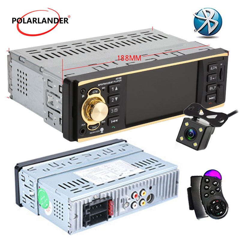 4,1 pulgadas HD 1 Din coche Radio 4019B de Control de volante USB AUX FM Control remoto más Bluetooth 12V Audio estéreo