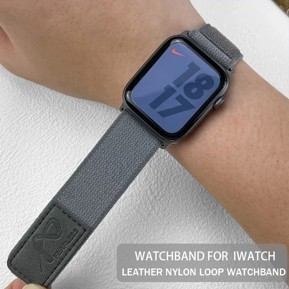 Nylon lederen band voor Apple Watch Band Ultra 49 mm 44 mm 45 mm 42 mm 41 mm 40 38 mm Sporthorlogeband Iwatch Serise 9 8 7 6 5 armband